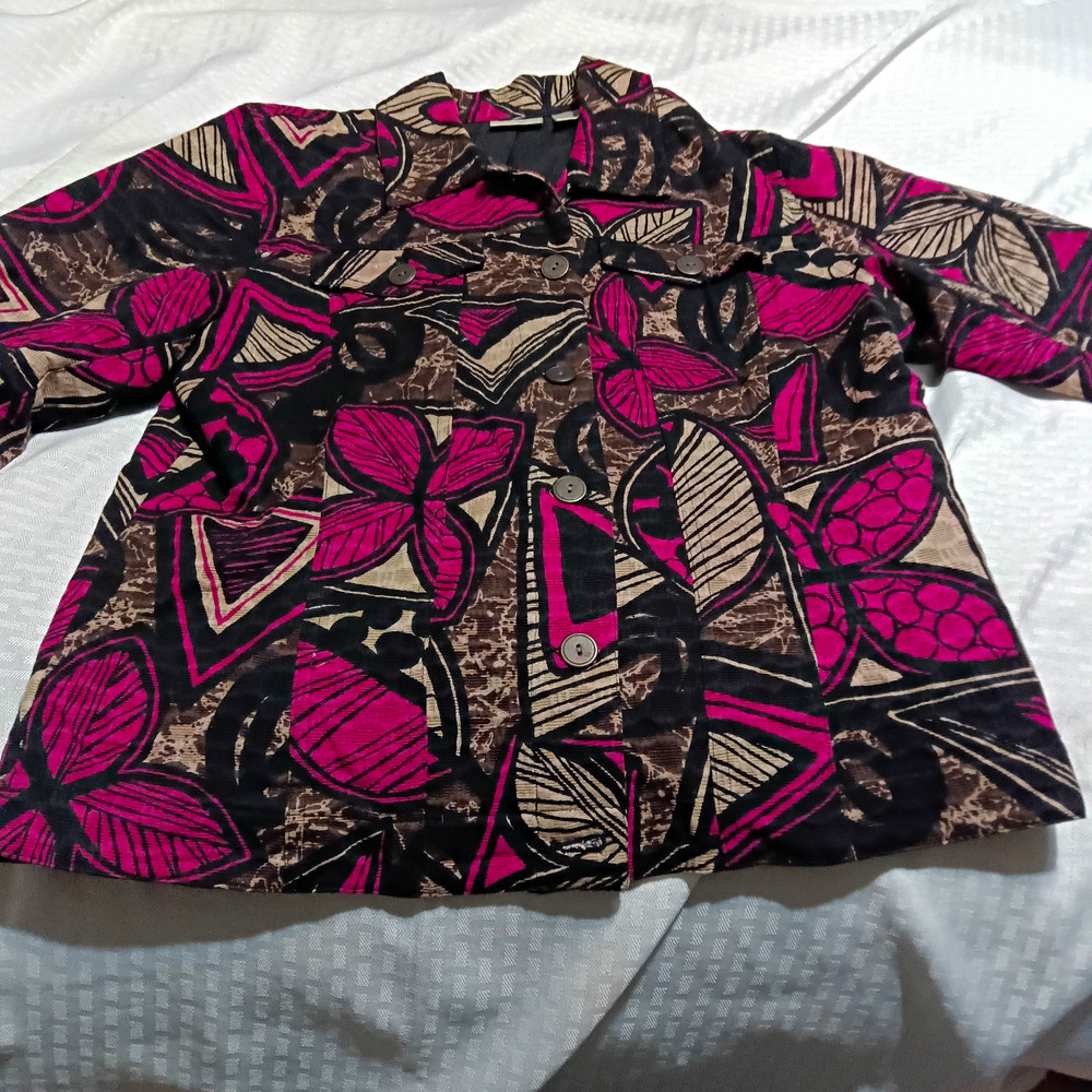 Chico's Textured Geometric Jacket Blazer Sz Large Career Church Buttons